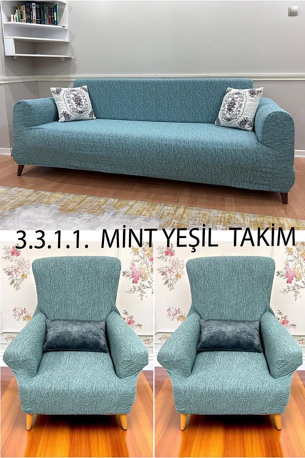 Jakarlı Koltuk Örtüsü Lastikli Kayma Yapmayan Çekyat Kanepe Kılıfı 3311 Takım 1 Adet - 1
