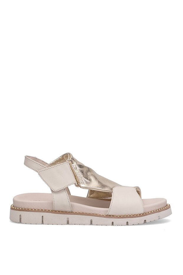 25440022Y Women's Genuine Leather Flat Sandals Gold