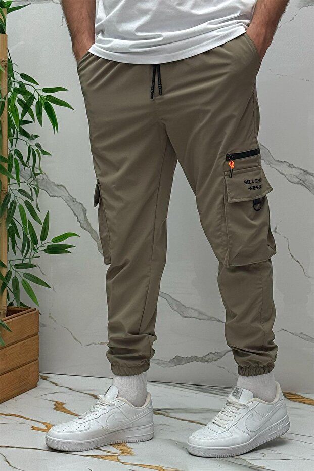 Men's Zipper Detailed Parachute Cargo Pants (Narrow Cut)