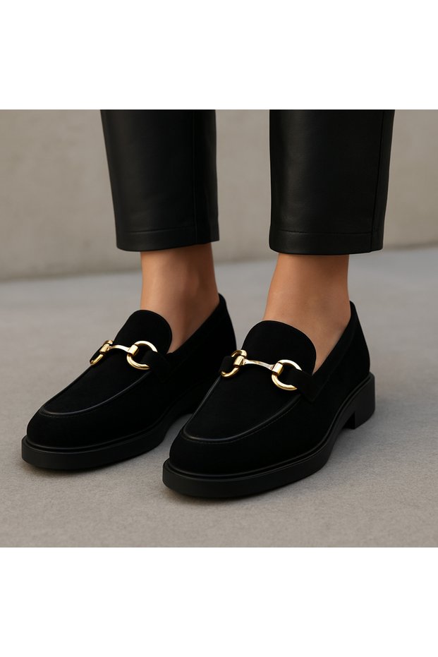 Women's Genuine Leather Suede Buckle Loafer Casual Shoes