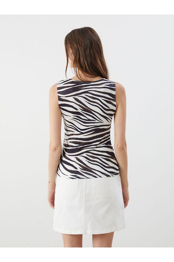 LCW Kare Yaka Zebra Desenli Kadın Atlet - 4