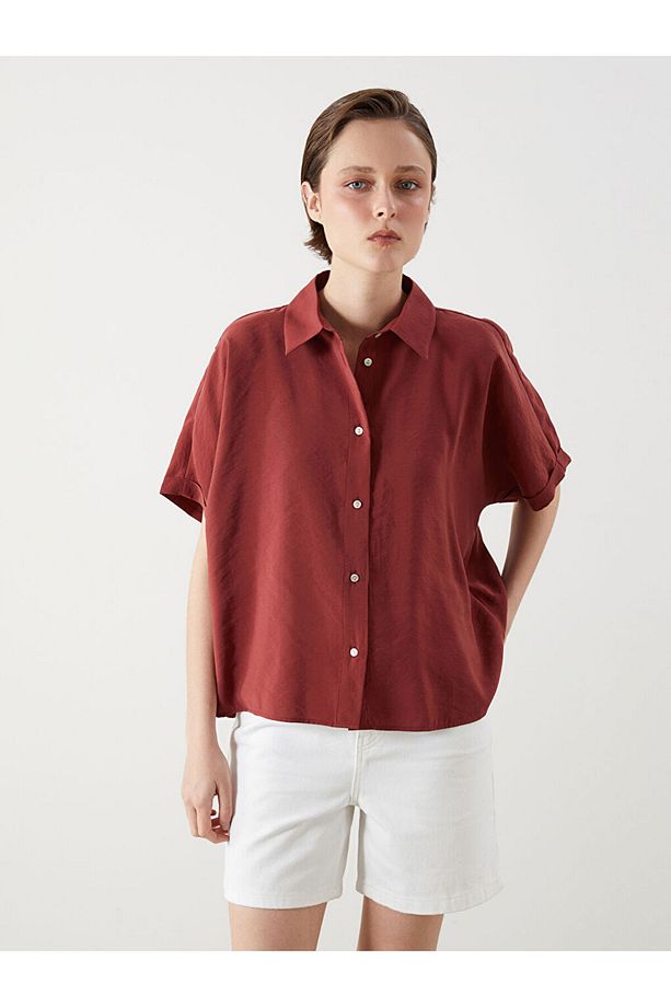 Mürdüm Oversize Modal Karışımlı Kadın Gömlek - 1