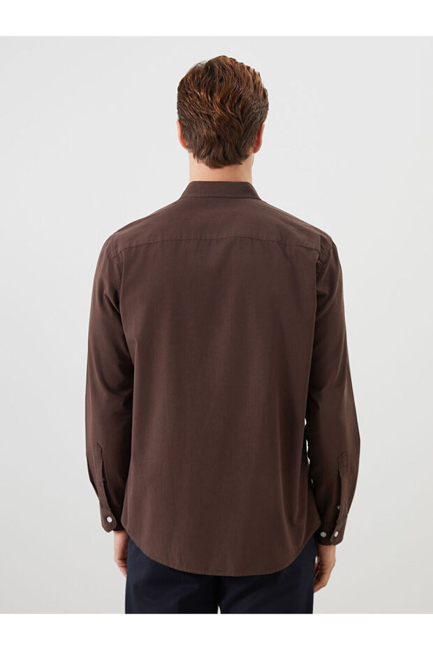 Kahverengi Regular Fit Uzun Kollu Poplin Erkek Gömlek - 4