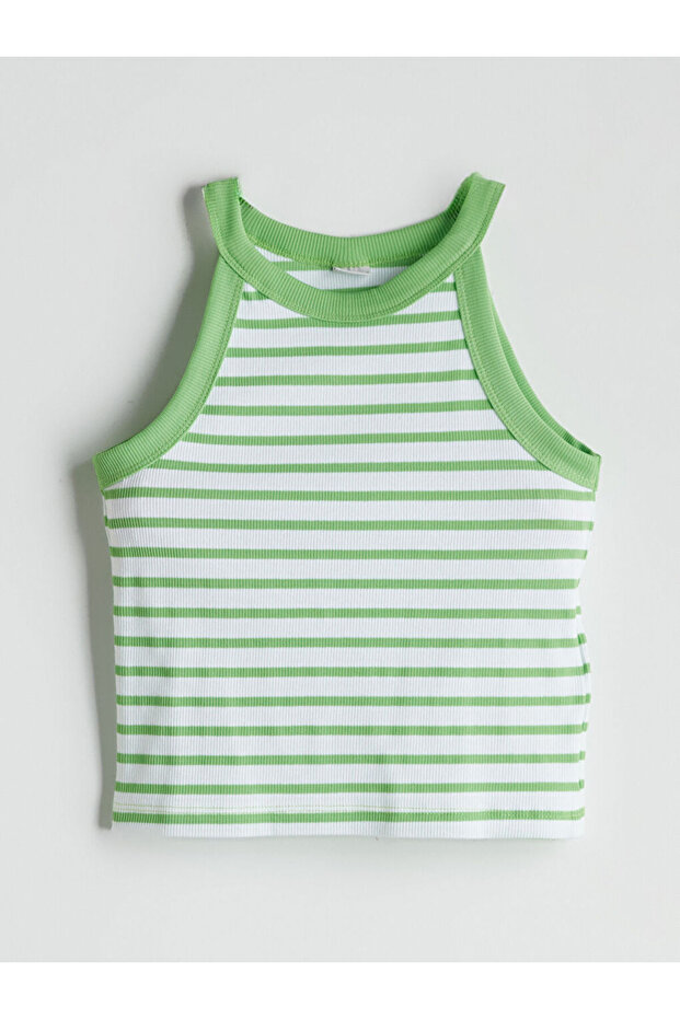 Green Halter Neck Girl's Crop Tank Top