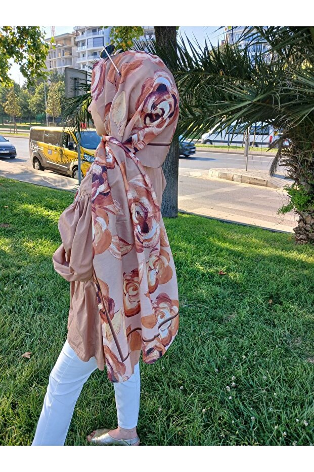 Flower Pattern Cotton Shawl - 1