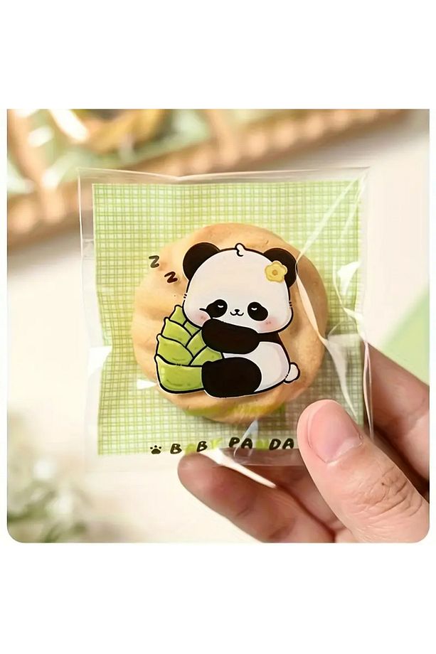 40 ADET SEVİMLİ PANDA TASARIMLI KURABİYE POŞETİ 7x7cm – KURABİYE, ŞEKERLEME İÇİN, YAPIŞKANLI AMBALAJ - 4
