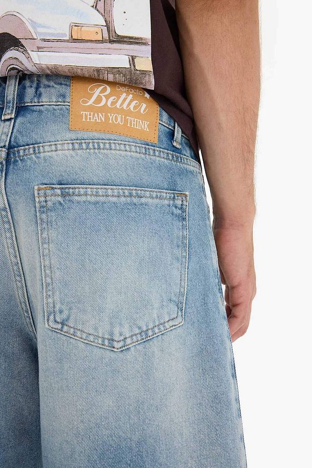 %100 Pamuk Straight Fit Jean Bermuda Şort F5532AX25SM - 6