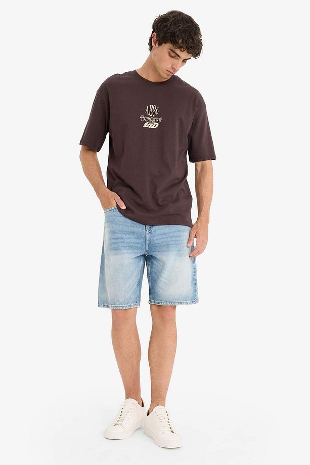 %100 Pamuk Straight Fit Jean Bermuda Şort F5532AX25SM - 3