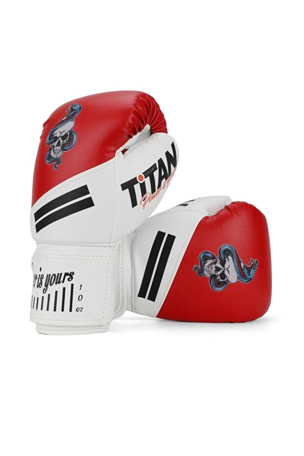 Red White Snake Skull Patterned Boxing Gloves