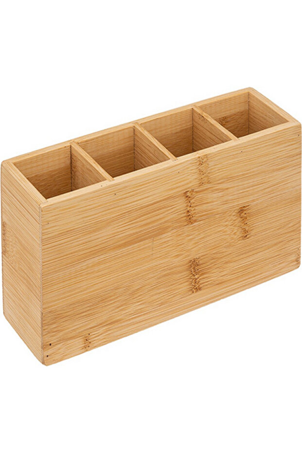 Rectangular Bamboo 4 Compartment Make-Up Organizer - 2