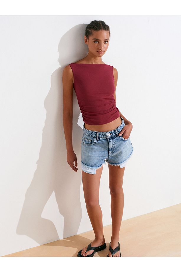 72014 Kar Yıkama Kısa Denim Şort-Mavi - 1