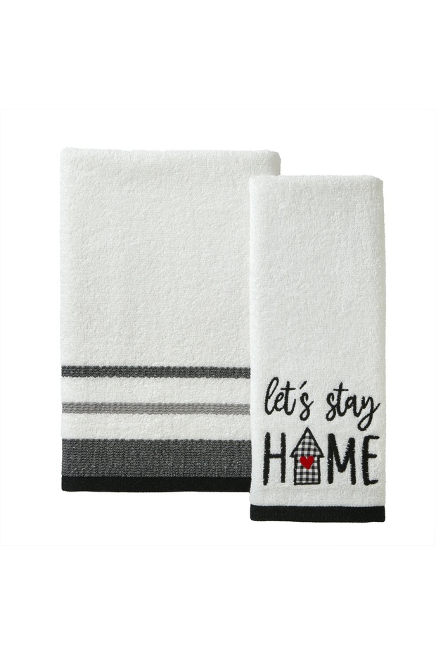 Mainstays 2 Piece Cotton Bath and Hand Towel Set, Buffalo Plaid,