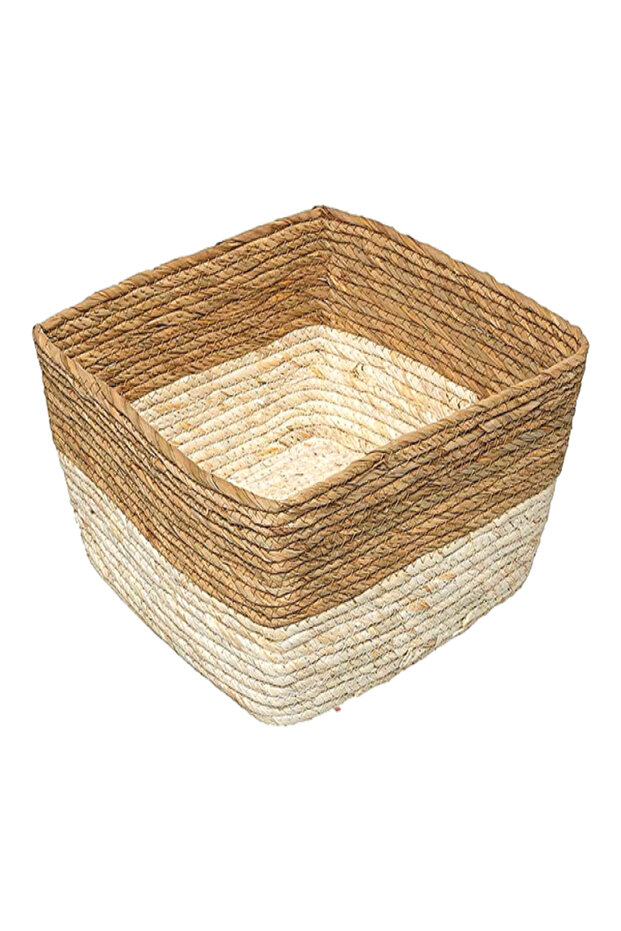 Two Tone Rectangular Breaded Storage Laundry Basket - 1
