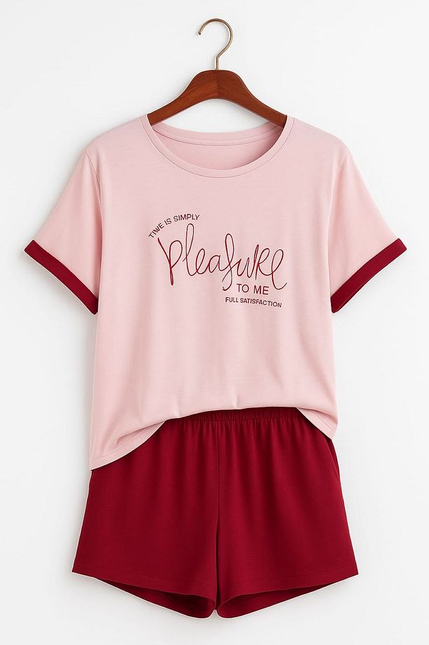 %100 Pamuk Viskon Kadın Şortlu Pijama Takımı - Rahat Kalıp ve Şık - 3