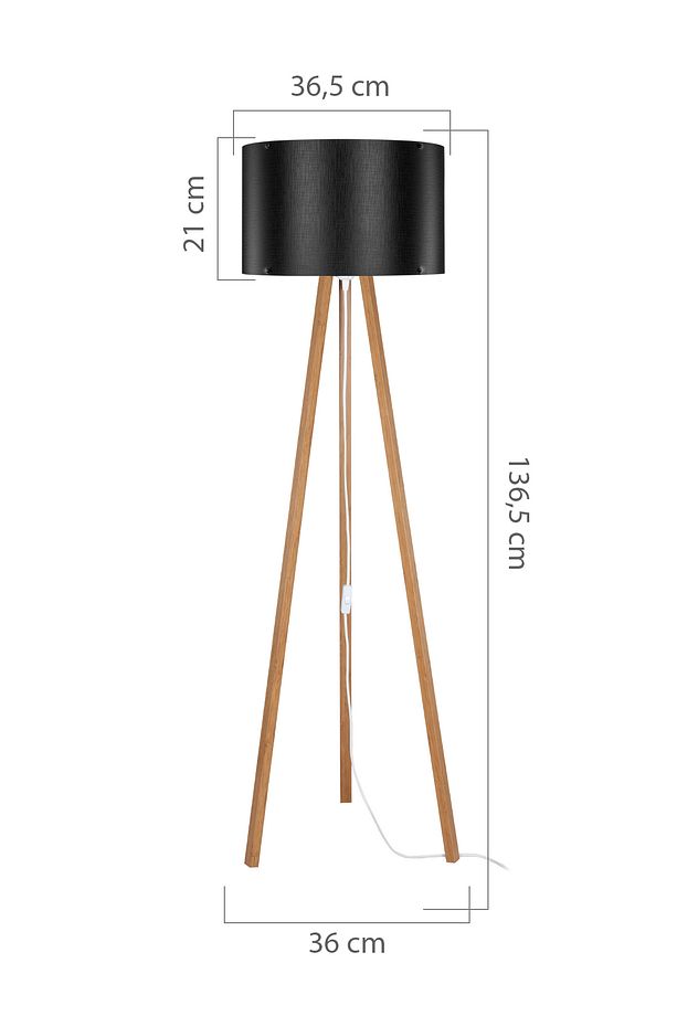 Krem Lambader Abajur 3 Ayaklı Tripod Kumaş Ahşap Üç Ayak - 4