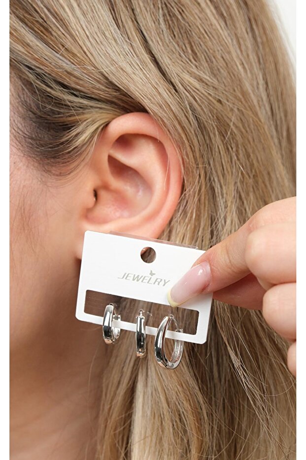 Women's White Color Stainless Steel 3-Piece Hoop Earring Set