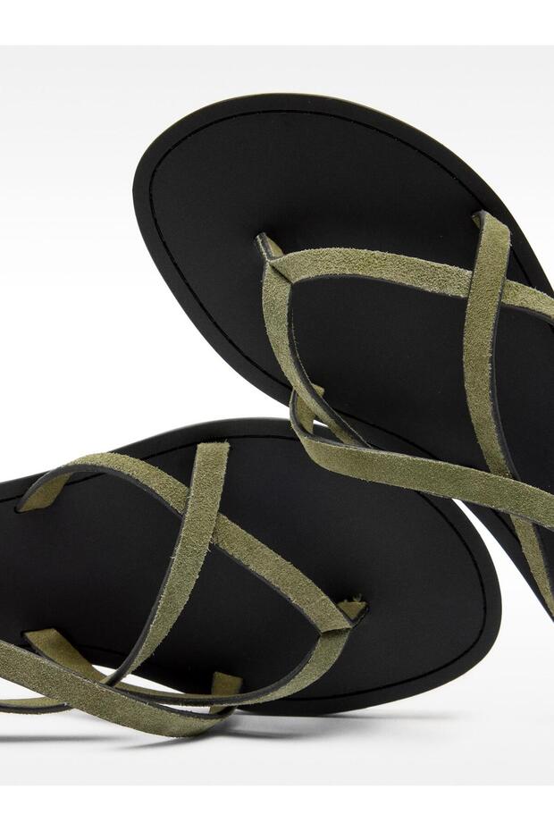 Çapraz Bantlı Deri Sandalet - 5