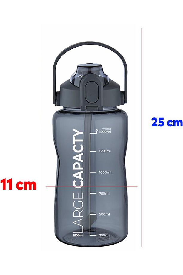 Sağlıklı Polikarbon 1.5 Litre Büyük Kapasiteli Su Matarası Pipetli Suluk Gri - 3