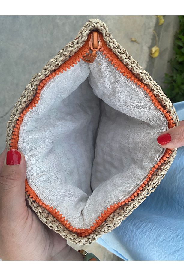 El Örgüsü Kadın Renkli Hasır Clutch Portföy El Çantası - 4