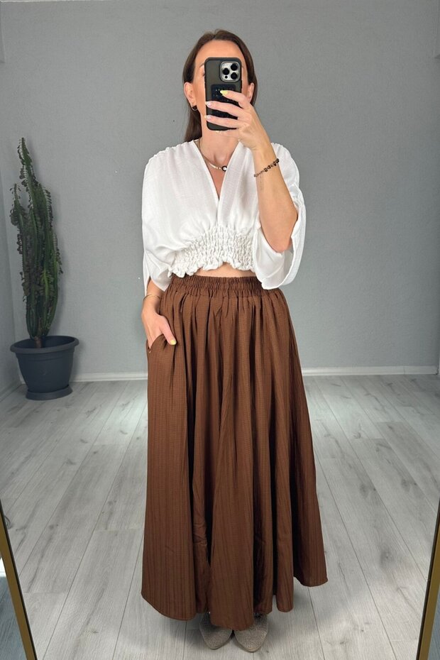 Seersucker Lined Long Skirt with Pockets