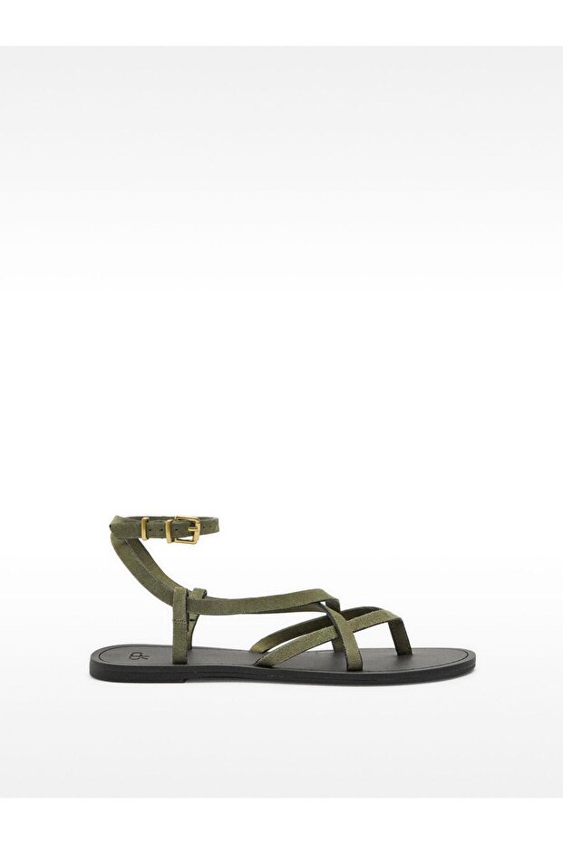 Çapraz Bantlı Deri Sandalet - 2