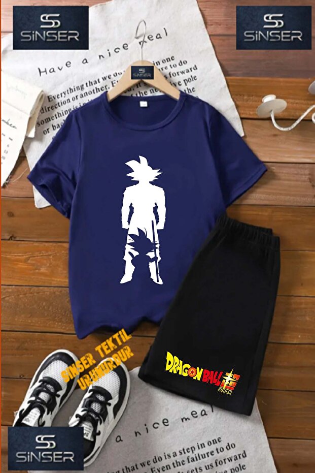 Children's Unisex “Goku Standing White Shadow“ Custom Printed Crew Neck T-Shirt - Shorts Set