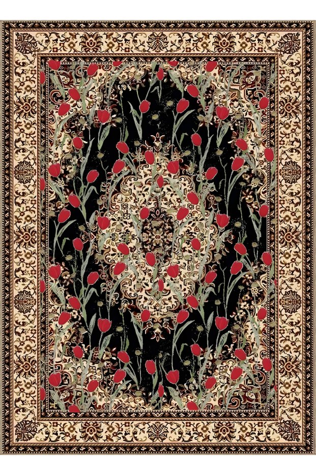 Kemal Collection Multicolored Rose Detailed Ethnic Motifs Patterned Woven Base Decorative Carpet Kemal70