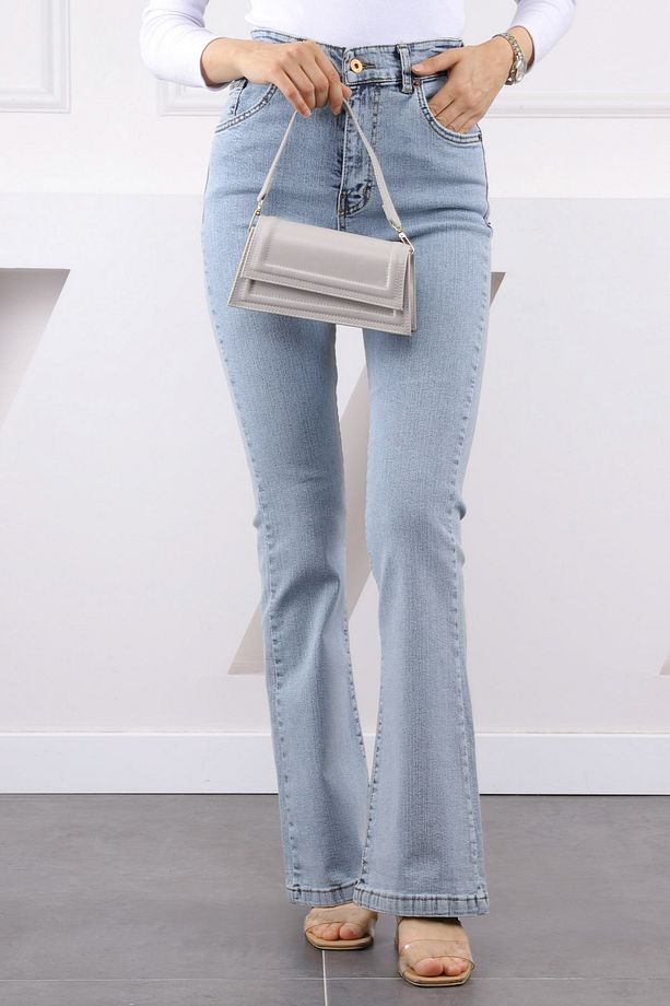 Açık Mavi Yüksek Bel İspanyol Paça Jeans Pantolon - 1