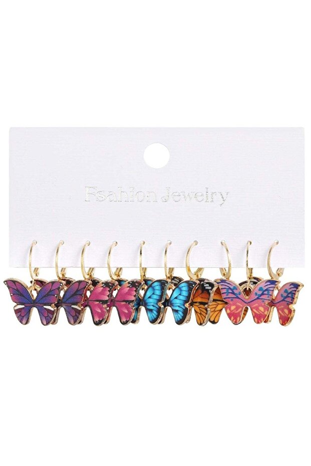 5pcs Colorful Butterfly Dangle Earrings Set