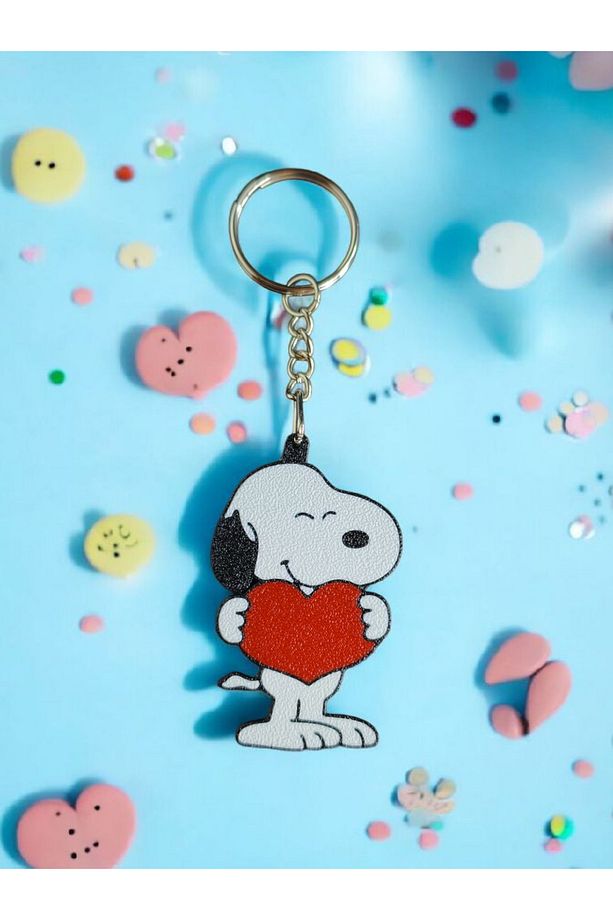 Kalp Tutan Snoopy Figürlü Anahtarlık | 3D Yazıcı Tasarım Sevimli Köpek Hediyesi - 5