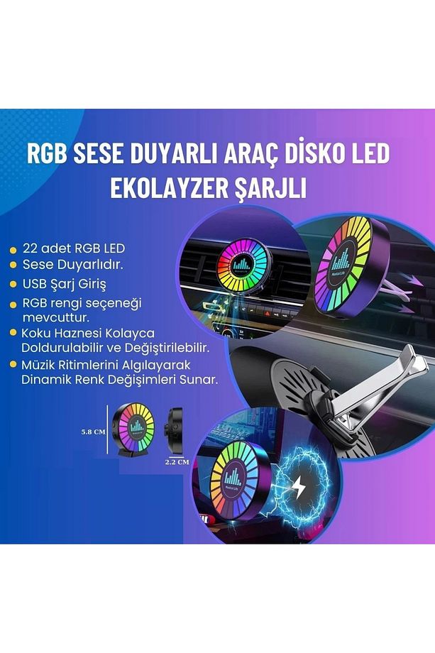 Rgb Sese Duyarlı Kokulu Ekolayzer Usb Şarjlı Araç Kokusu - 1