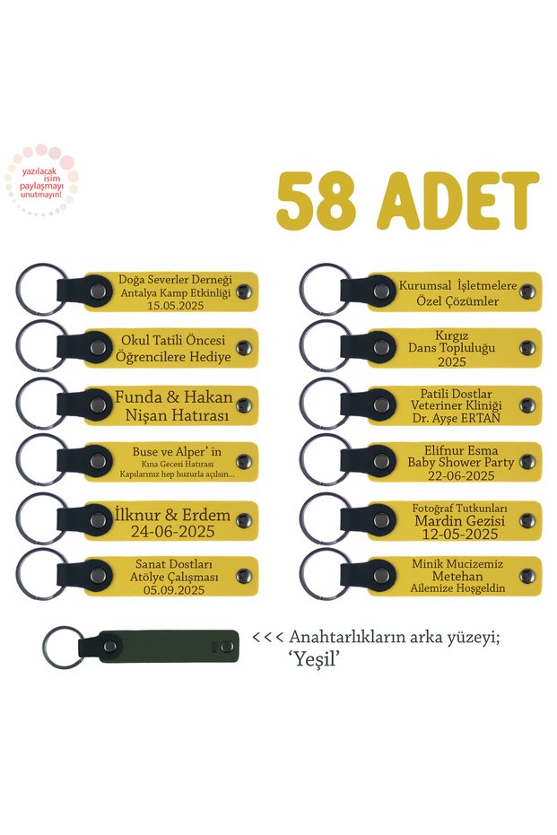 Yellow & Green, Special for Graduation Ball Organization, Set of 58, Names Written Leather Keychain