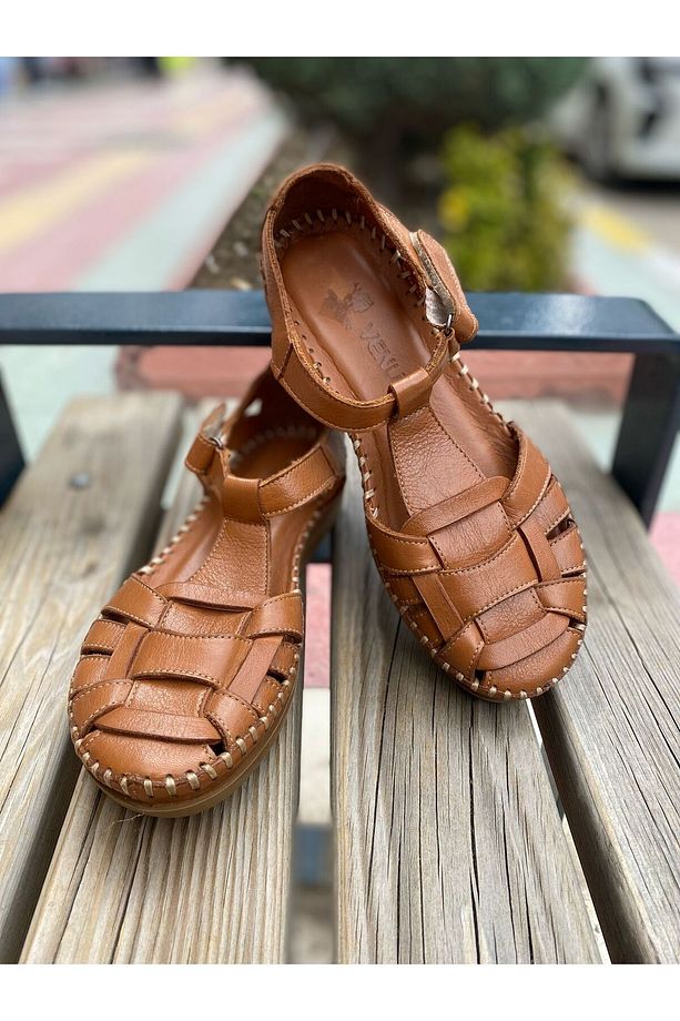 240335030 Günlük Yumuşak Hakiki Deri Sandalet Taba Deri - 5