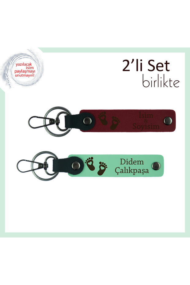Heart Baby Foot Themed Keychain Set, Burgundy-Light Green, Cute and Personal Design Seekers