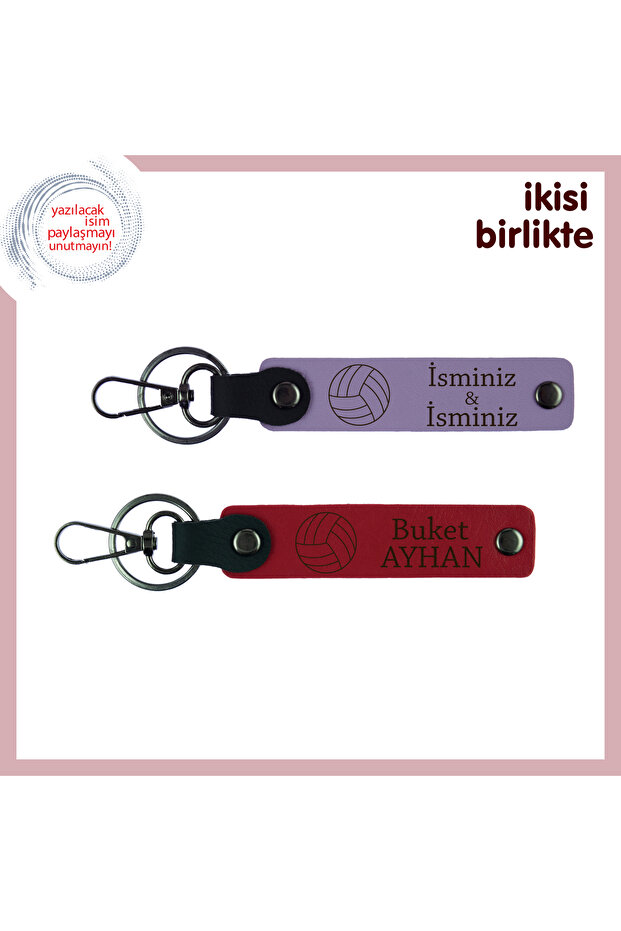 Volleyball Patterned Personal Keychain Set, Purple-Violet-Red, Gift Representing Team Spirit