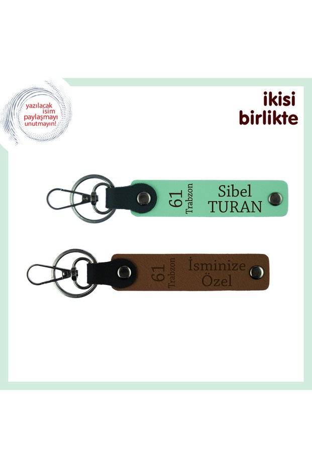 Esen Gift Like the Wind of the Black Sea, 61 Trabzon Themed Leather Keychain, Light Green-A Coffee