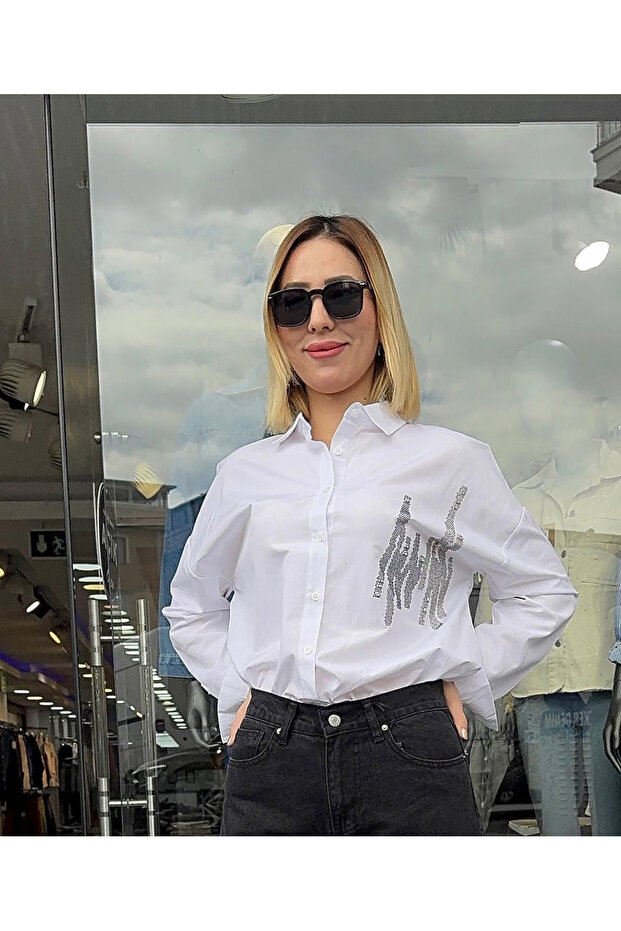 Beyaz Taşlı Gömlek - 1