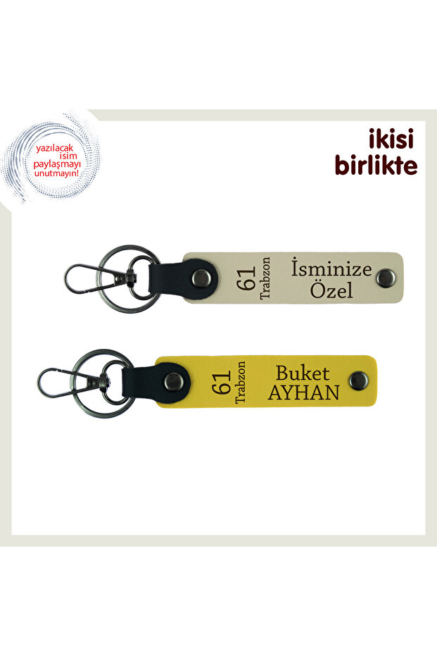 Print Your Name, Milky Coffee-Yellow, for Those Who Do Not Forget Their Village, Pair of 61 Trabzon Patterned Leather Keychains
