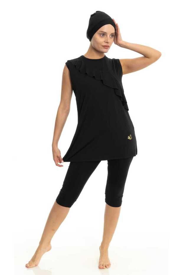 Sıfır Kollu Yarı Tesettür Mayo - 1