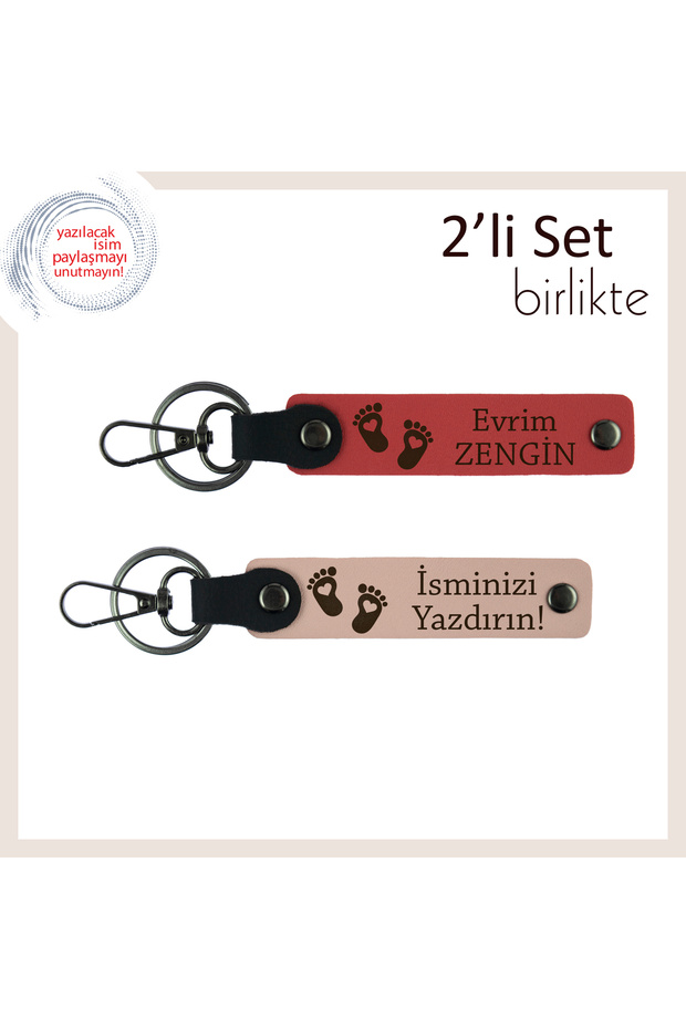 Birthday Gift Suitable Option, Personalized Keychain Set with Heart Foot Figure, Pomegranate-Kitten Mouth