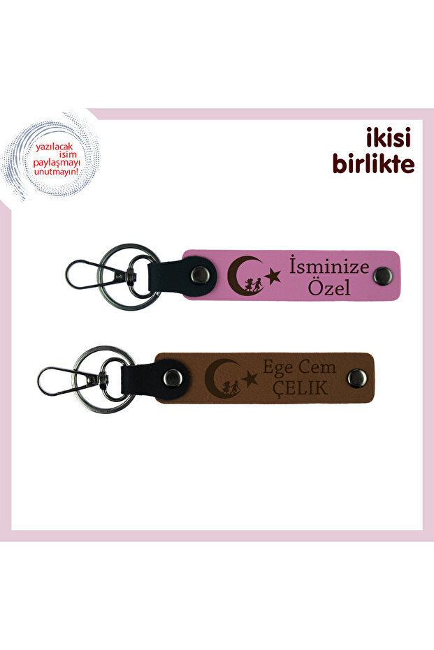 Personal Keychain Set, Pink-Brown, Celebration Gift for My New Graduate – Child and Crescent Star