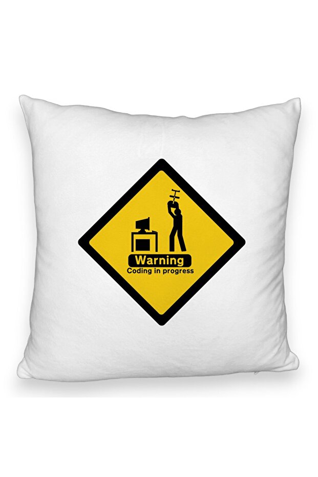 Fluffy Pillowcase, Coding In Process Pattern, 40x40 Cm, White - 1