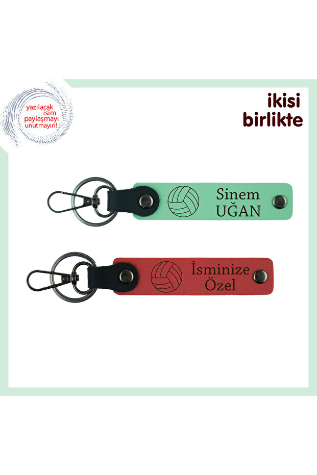 Morale for Sports Beginners, Volleyball Themed Leather Keychain Team, Light Green-Pomegranate Flower