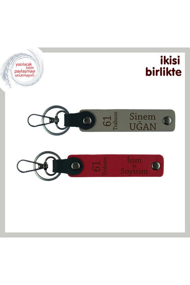 Print Your Name, Grey-Red, to the Passenger of Long Roads, Souvenir Leather Keychain with 61 Written X2
