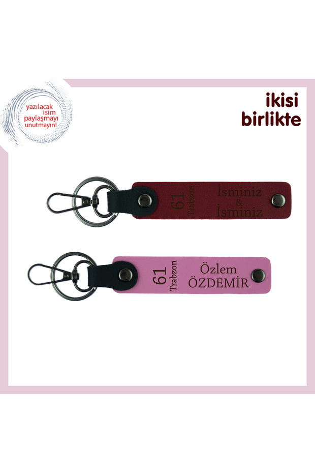 Trabzon Themed Gift Keychain Set No. 61, Special Production for Your Name X2, Burgundy-Pink