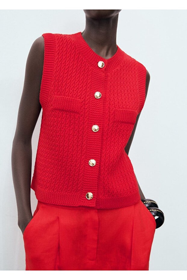 Düğmeli kalın triko yelek - 5