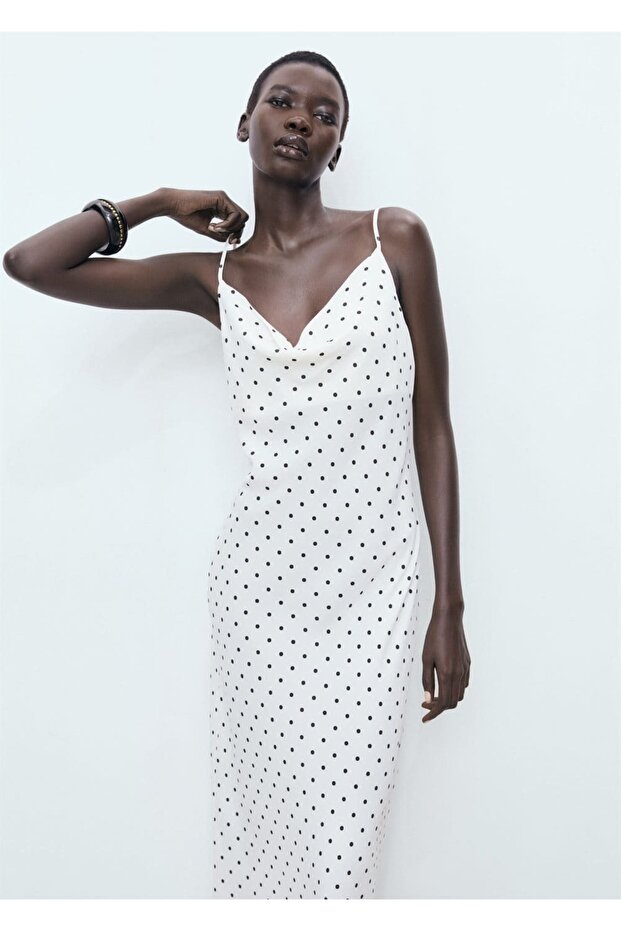 Drapeli yaka uzun elbise - 1