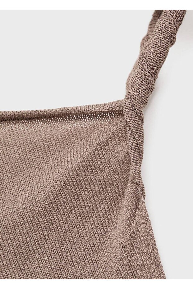 Asimetrik askılı triko bluz - 8