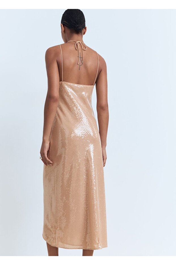 Halter yaka payetli elbise - 4