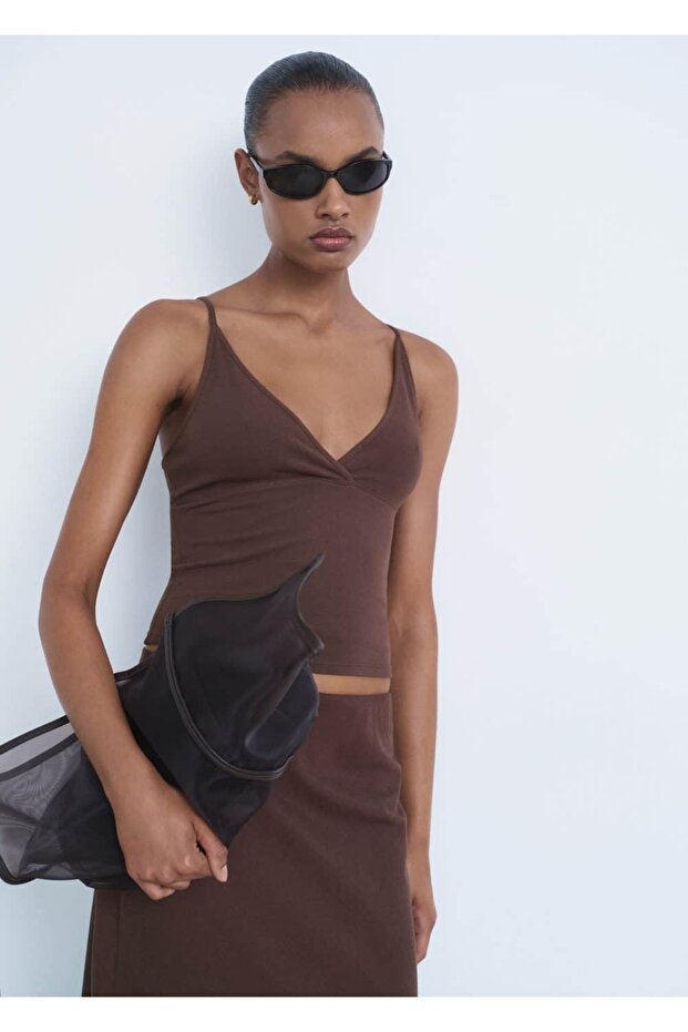 V yaka pamuklu bluz - 1